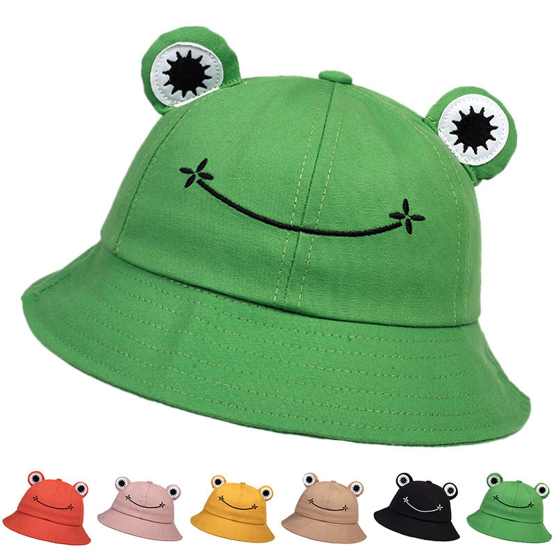 Bucket Hat Embroidered - قبعة دلو بتصميم ضفدع مطرزة للجنسين،