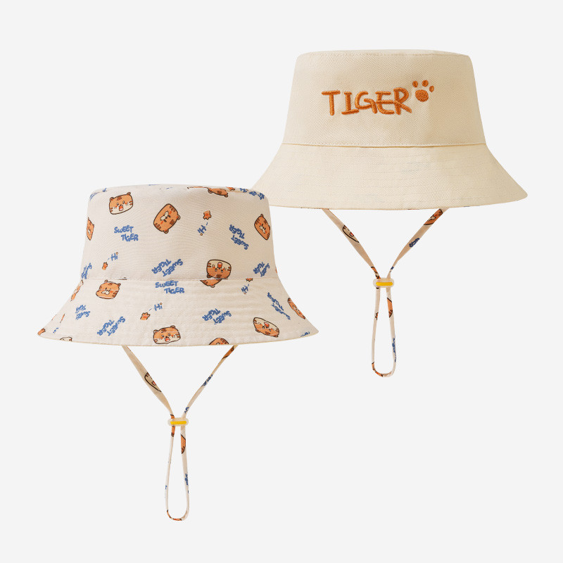 Bucket Hat Embroidered - قبعة صياد للأطفال مطرزة بالحروف، مطبوعة