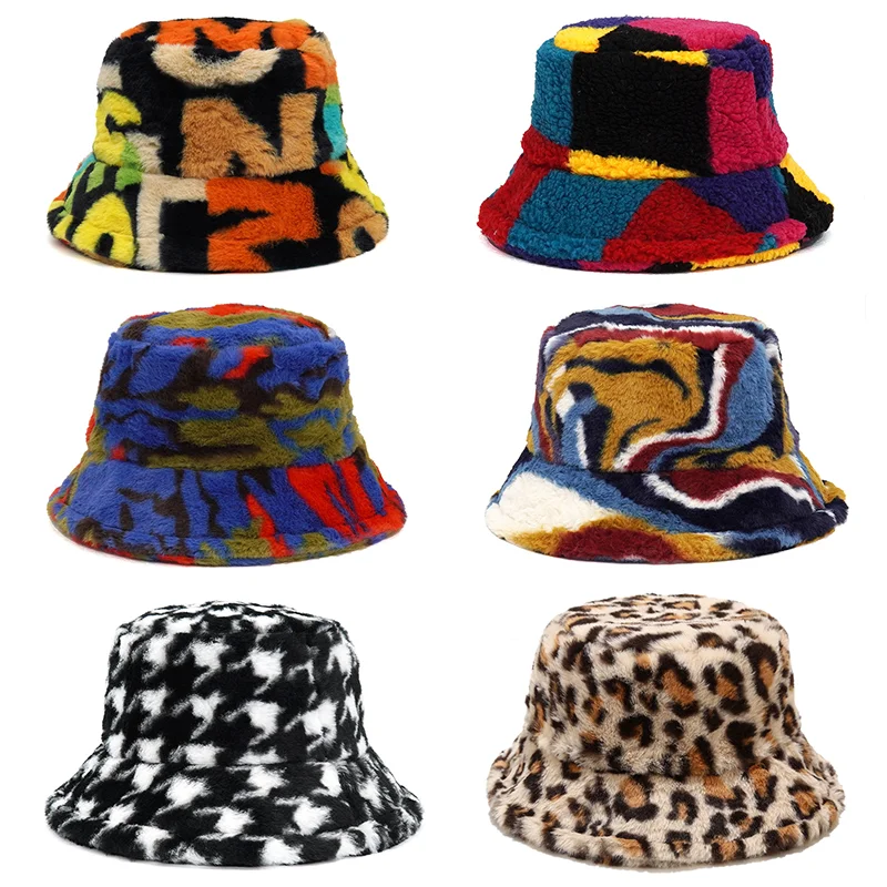 Bucket Hat Embroidered - 2024New الشتاء دلو القبعات رقيق الفراء