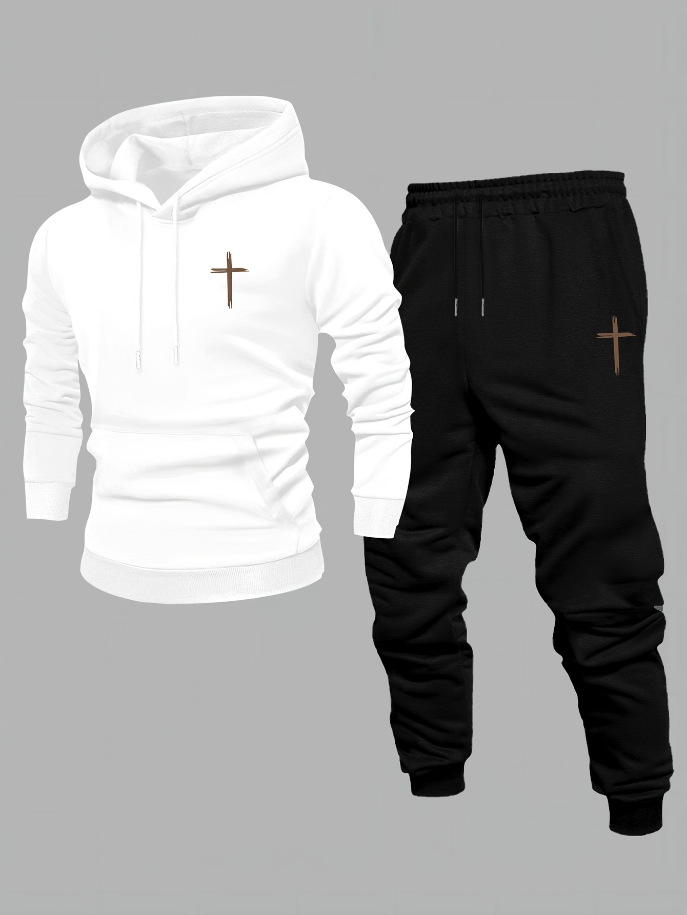 Graphic Hoodie Streetwear - بدلة رياضية رجالية بتصميم صليب بسيط