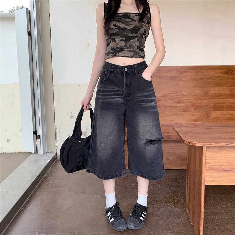 Distressed Jean Rip - جينز نسائي ممزق بفتحات، بطول الساق،