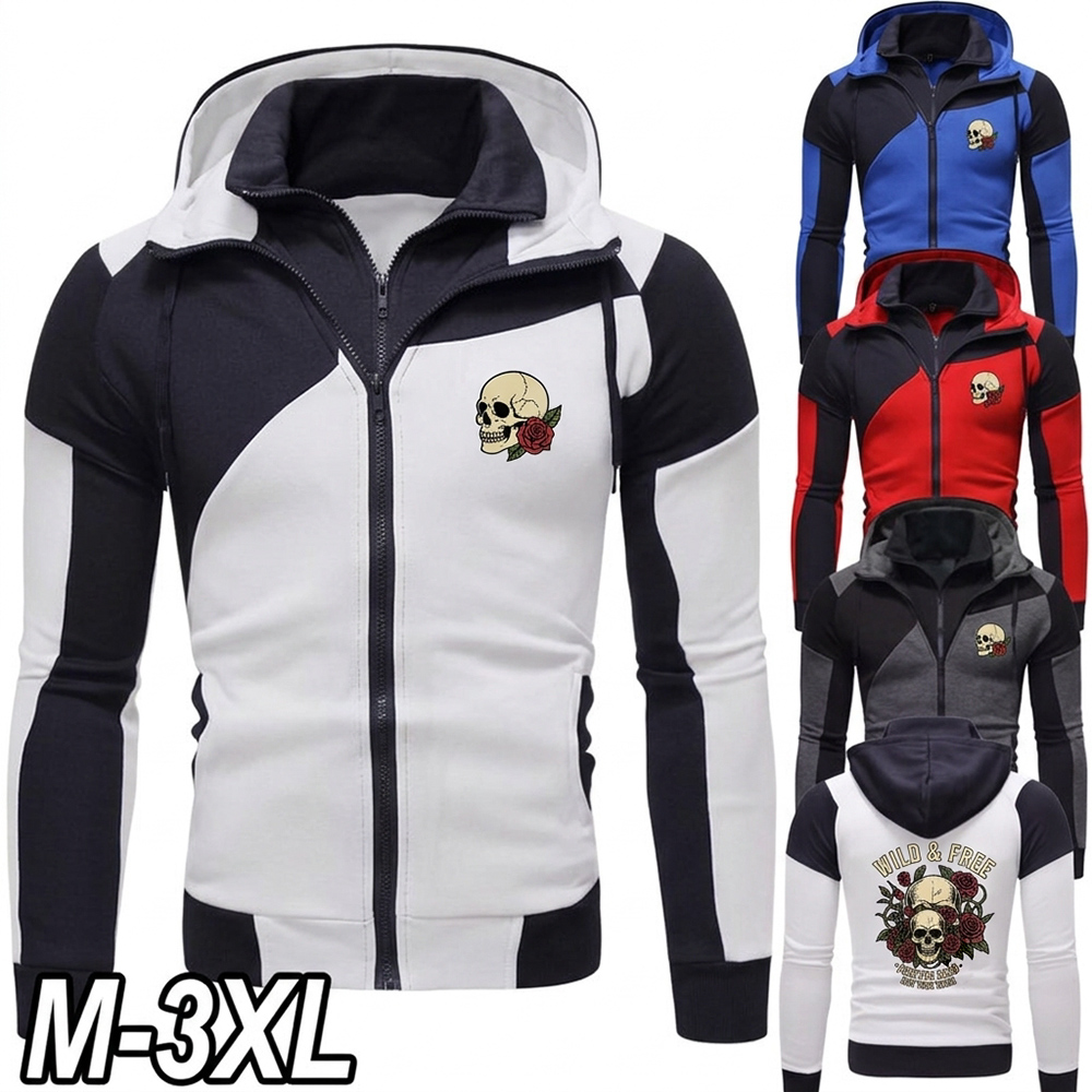Graphic Hoodie Streetwear - هودي رجالي بتصميم رقع وسحاب، بطبعة
