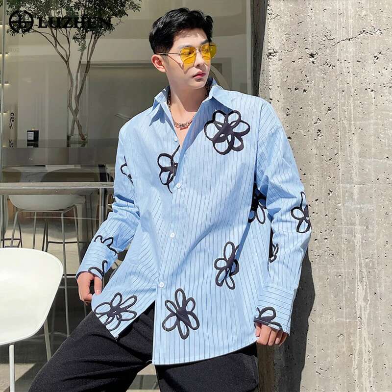 Street Fashion Reviews - LUZHEN-قميص بأكمام طويلة مطبوع أصلي للرجال