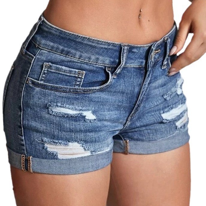 شورت جينز أزرق ممزق بخصر مرتفع - مراجعة Distressed Jean Rip وسعره