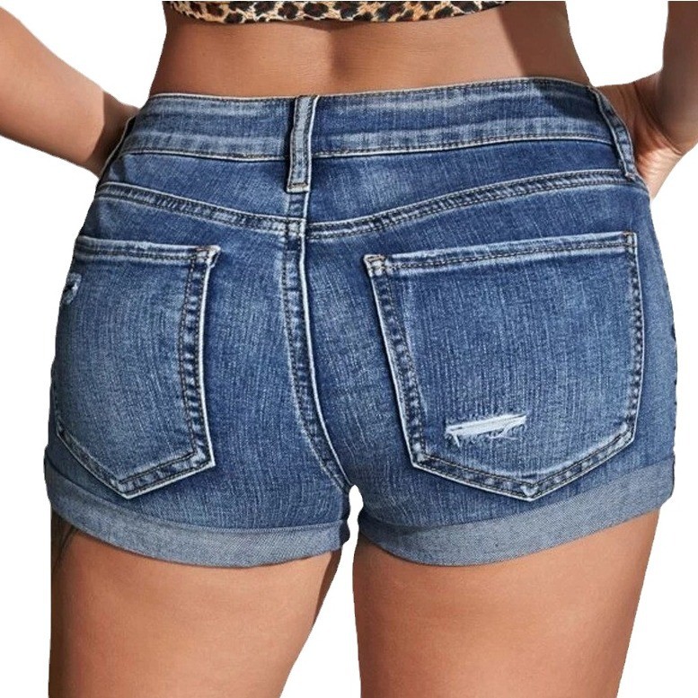 شورت جينز أزرق ممزق بخصر مرتفع - مراجعة Distressed Jean Rip وسعره