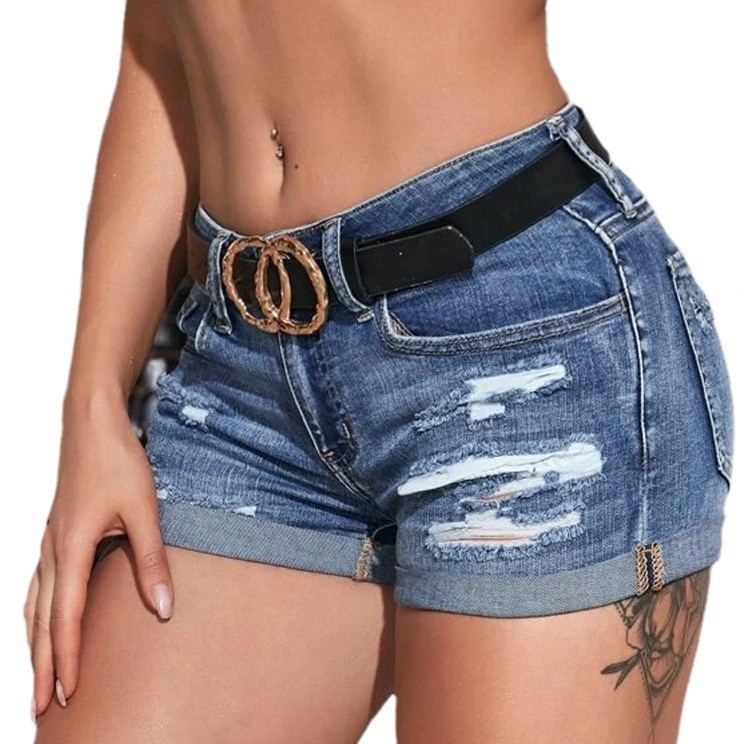 شورت جينز أزرق ممزق بخصر مرتفع - مراجعة Distressed Jean Rip وسعره