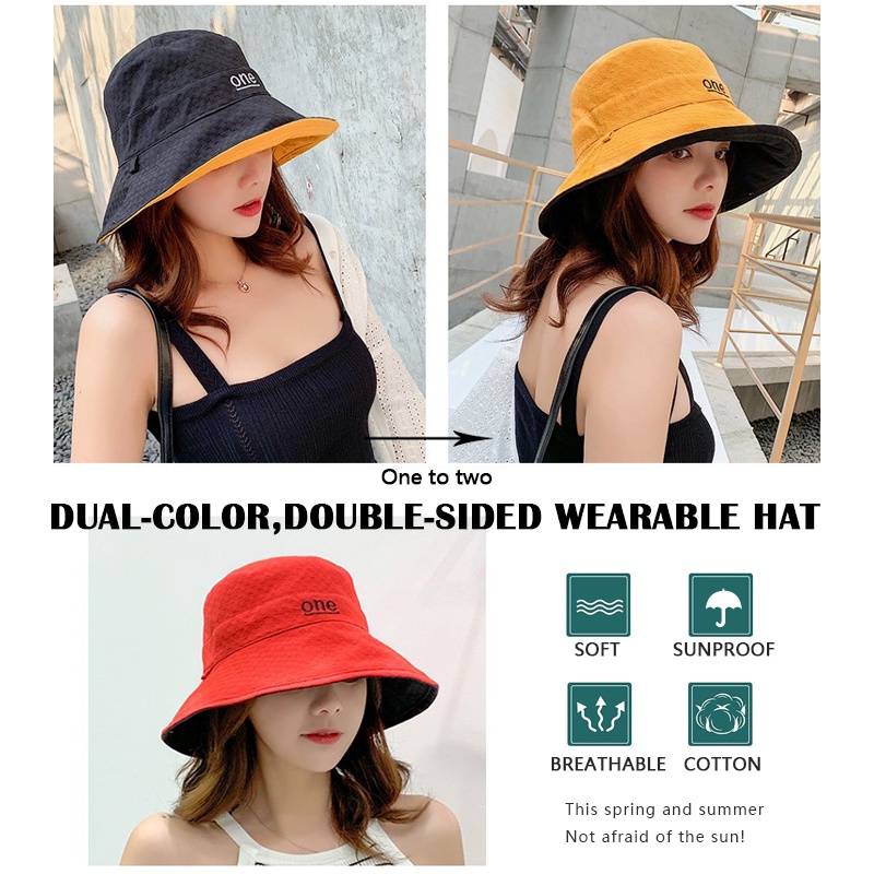 قبعة نسائية 'ONE' مطرزة بحروف  - مراجعة Bucket Hat Embroidered وسعره