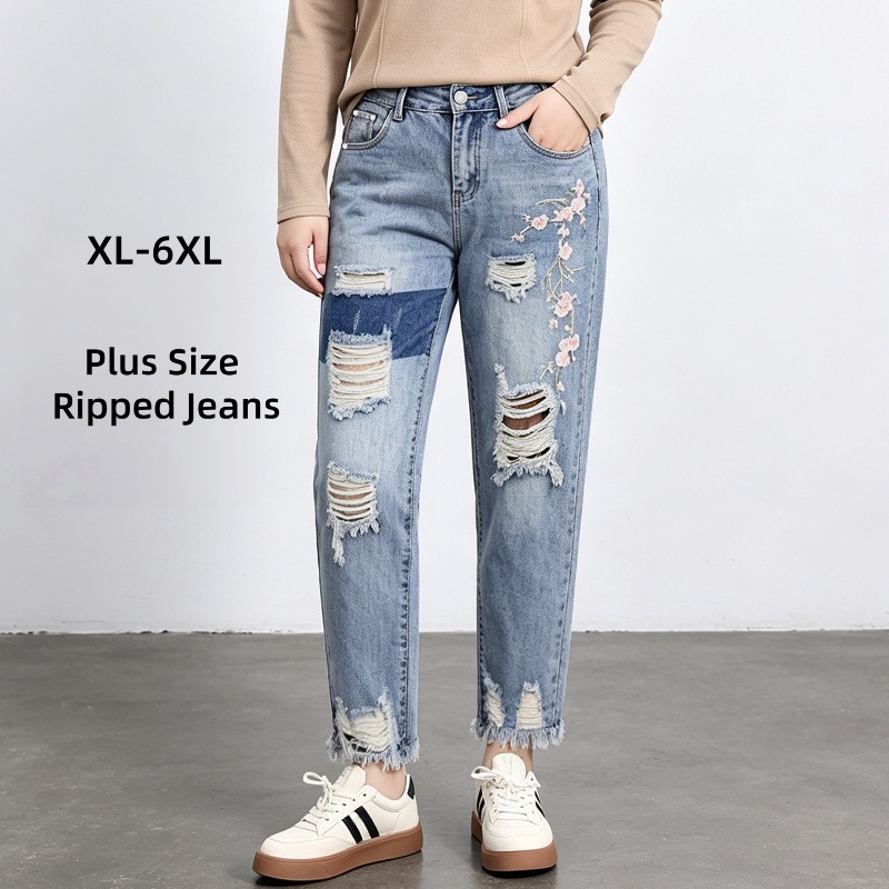 جينز نسائي خريفي بمقاسات كبيرة - مراجعة Distressed Jean Rip وسعره